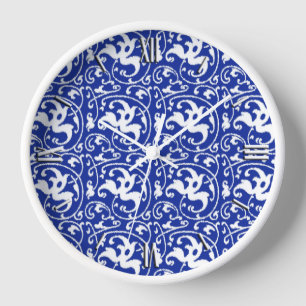 Reloj Ikat Floral Damask - Azul Cobalto y Blanco