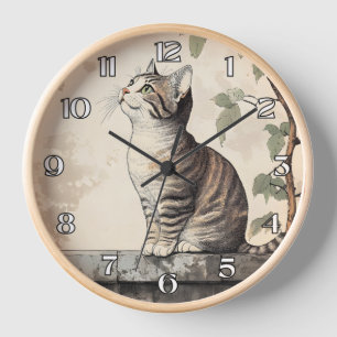 Reloj Ilustración Botánica Vintage de Gato Tabby Caprich