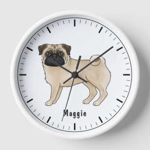 Reloj Ilustración de dibujos animados de perro pug cerva