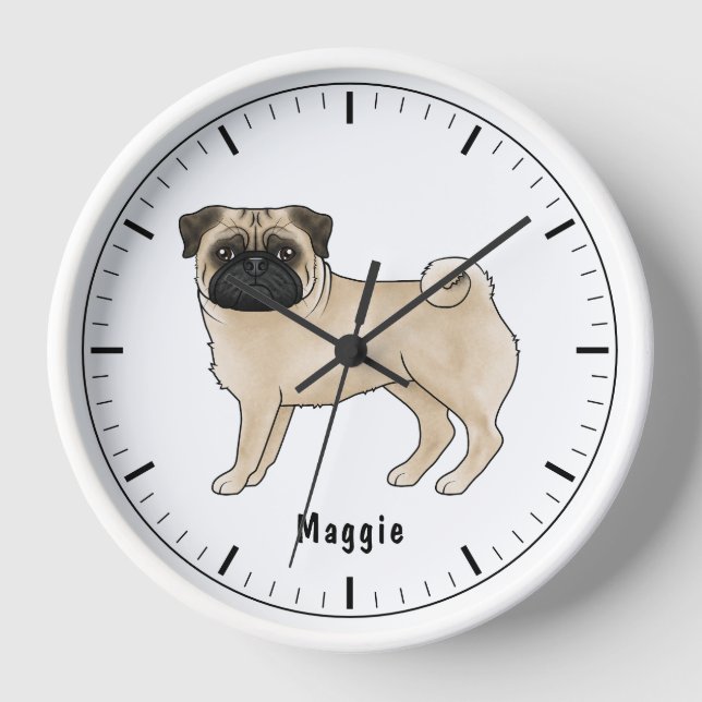 Reloj Ilustración de dibujos animados de perro pug cerva (Anverso)