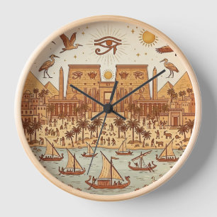 Reloj Ilustración de la ciudad del antiguo Egipto Boho-T
