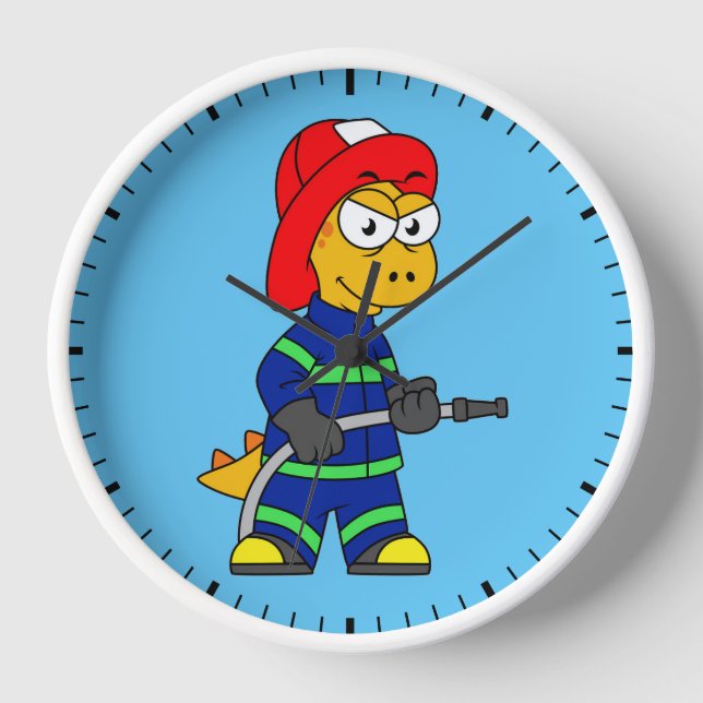 Reloj Ilustracion De Un Bombero De Tirano Rex. (Anverso)