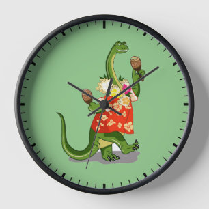 Reloj Ilustracion De Un Brontosauro Tocando Maracas.