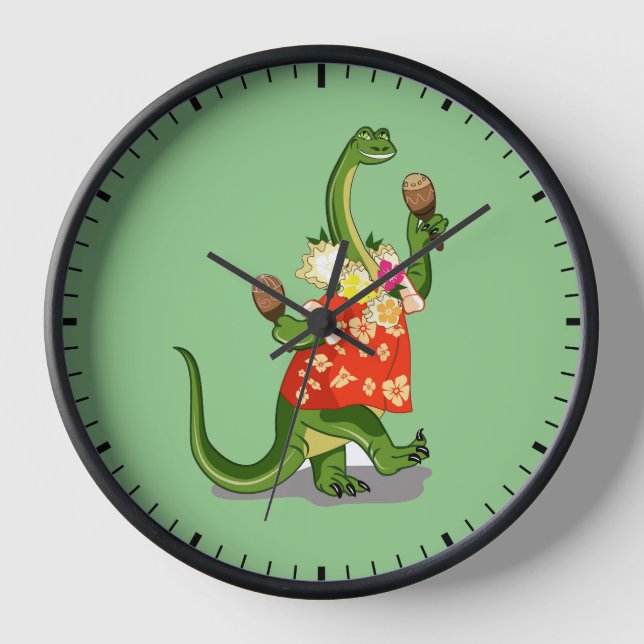 Reloj Ilustracion De Un Brontosauro Tocando Maracas. (Anverso)