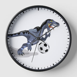 Reloj Ilustracion De Un Dinosaurio Raptor Jugando Fútbol