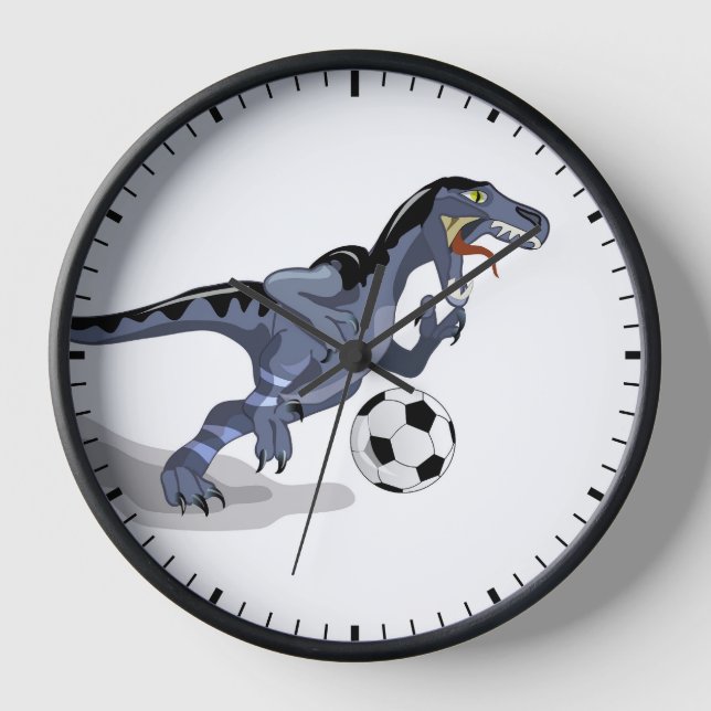 Reloj Ilustracion De Un Dinosaurio Raptor Jugando Fútbol (Anverso)