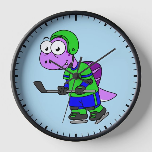 Reloj Ilustracion De Un Jugador De Hockey Spinosaurus. (Anverso)