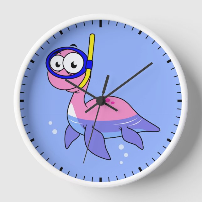 Reloj Ilustracion De Un Monstruo De Buceo De Loch Ness. (Anverso)