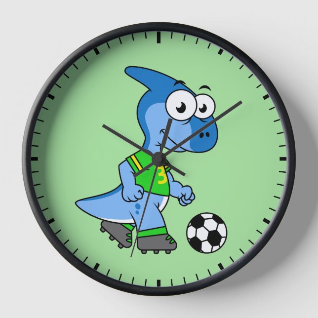 Reloj Ilustracion De Un Parasaurolophus Jugando Fútbol. (Anverso)