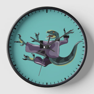 Reloj Ilustracion De Un Raptor Que Realiza Karate.