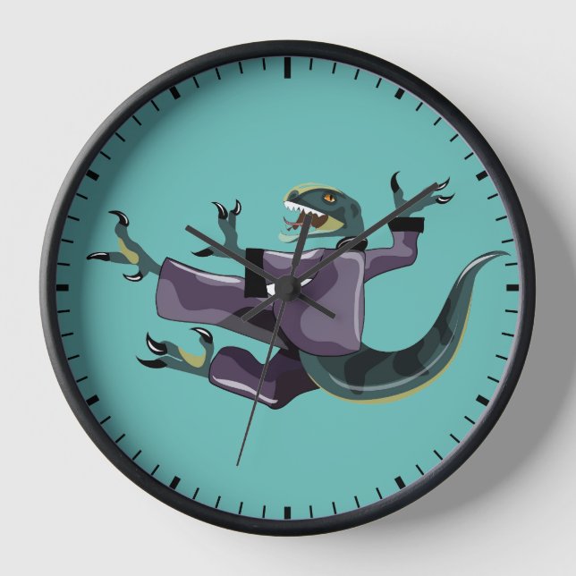 Reloj Ilustracion De Un Raptor Que Realiza Karate. (Anverso)