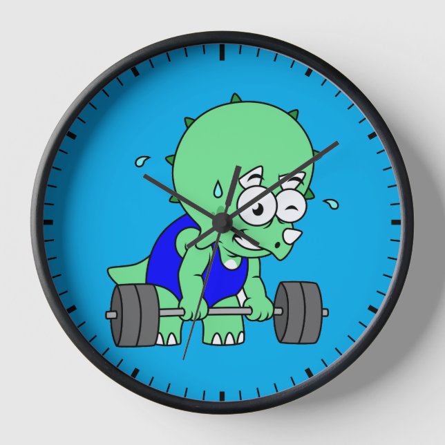 Reloj Ilustracion De Un Triceratops Levantando Pesos. (Anverso)