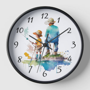 Reloj Ilustración en acuarela de padre e hijo arte de IA
