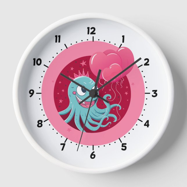Reloj Ilustracion lindo de un pulpo sosteniendo globos (Anverso)