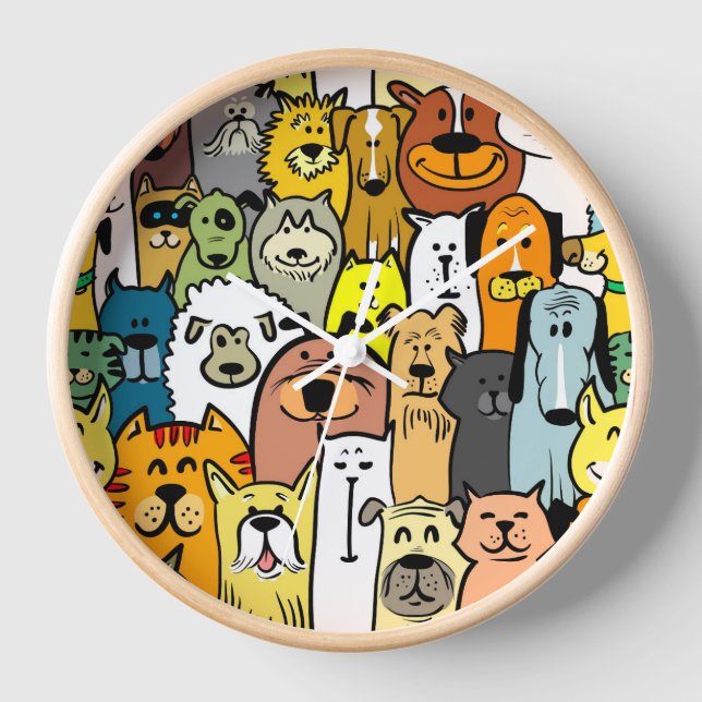 Reloj Ilustraciones de perros y gatos animados las 24 ho (Anverso)