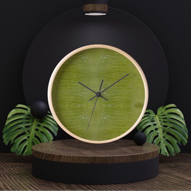 Reloj Impresión de textura del lagarto verde limón (Lime Green Alligator Skin Texture Clock by Looly Elzayat
)