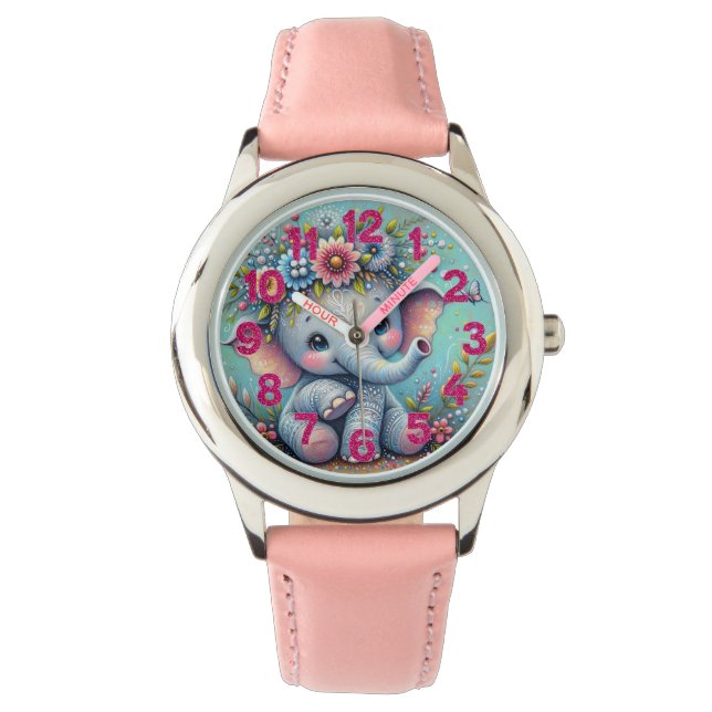 Reloj infantil de Elefantes Adorables (Anverso)