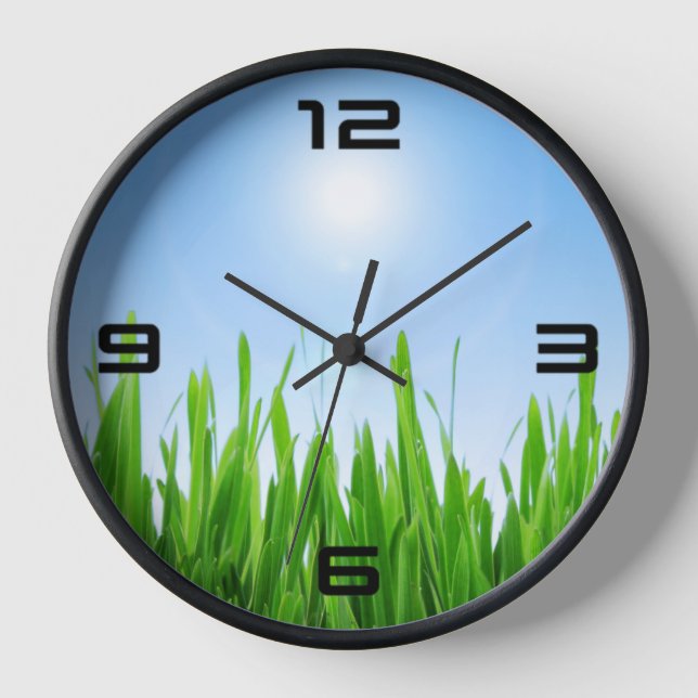 Reloj Jardín de césped verde con diseño de cielo azul (Anverso)