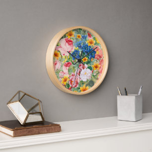 Reloj Jardín de Flores Coloridas - Almohadón Floral Boho