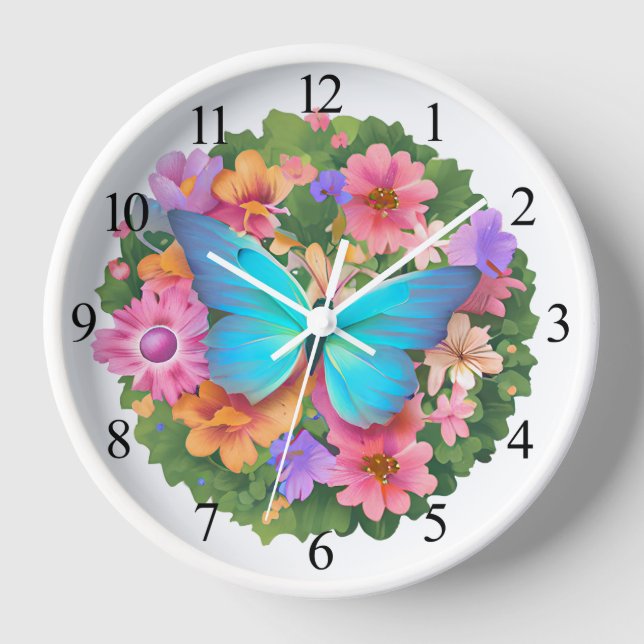 Reloj Jardín de flores de mariposa (Anverso)