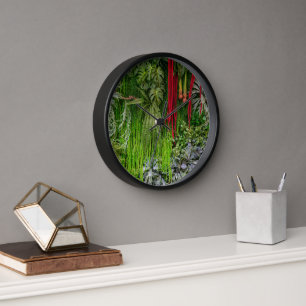 Reloj Jardín Vertical Tropical Patrón de Musgo y Hojas
