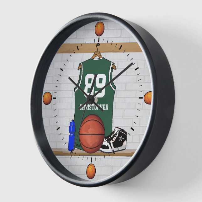 Reloj Jersey verde y blanco personalizado del baloncesto (Ángulo)
