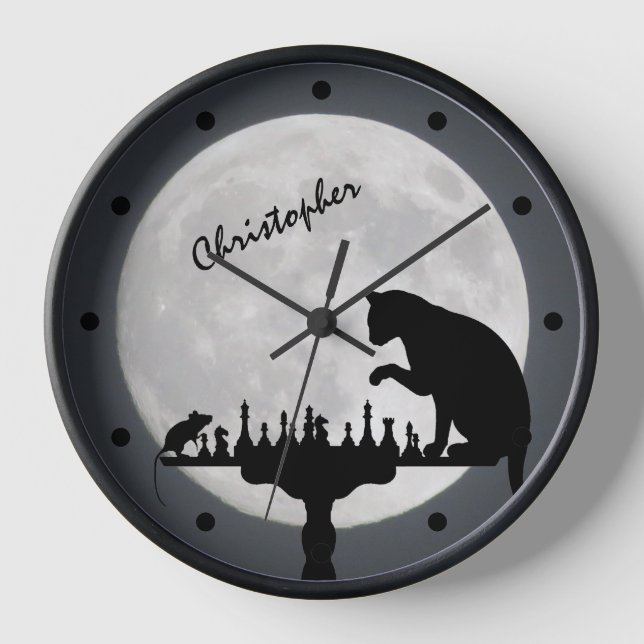 Reloj Juego de ajedrez personalizado para gatos y ratone (Anverso)