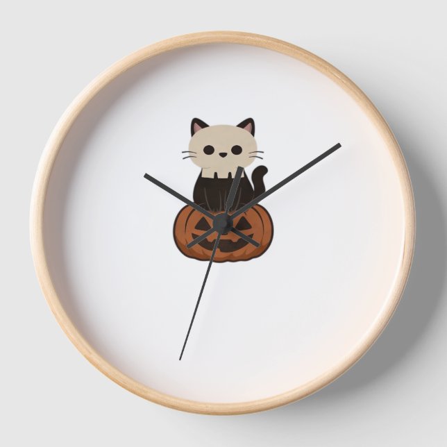 Reloj Kawaii Halloween Cat y calabaza Classic T-Shirt (Anverso)