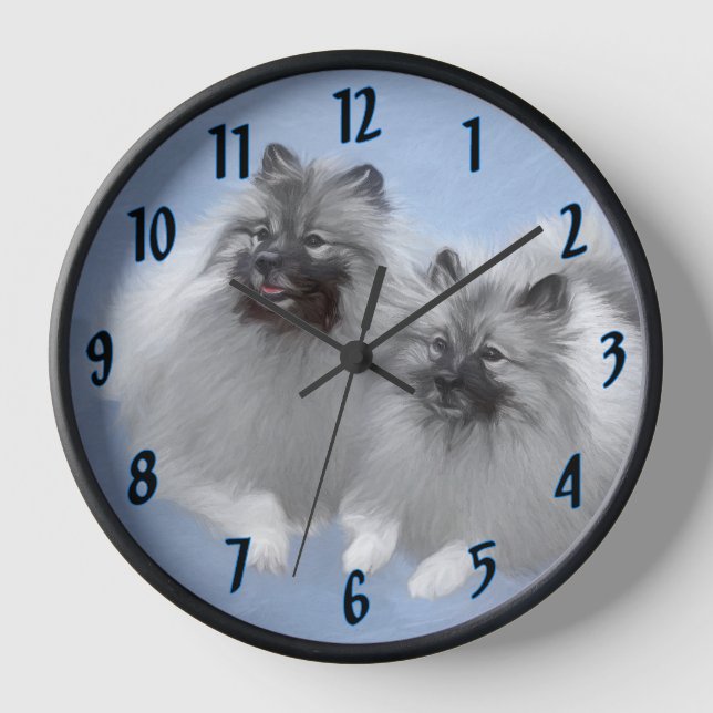 Reloj Keeshond Pair de Kees pintura animal original (Anverso)