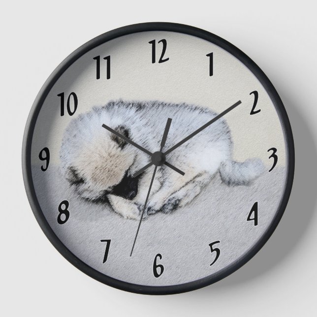 Reloj Keeshond Sleeping Pinting Pintura Original De Perr (Anverso)