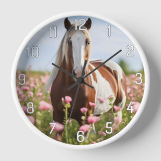 Reloj Kinderzimmer Wanduhr weiß mit Pferdemotiv - Pferd