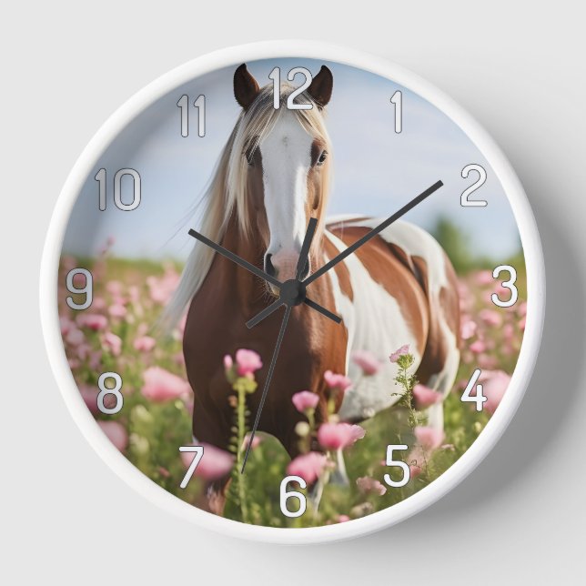 Reloj Kinderzimmer Wanduhr weiß mit Pferdemotiv - Pferd (Anverso)