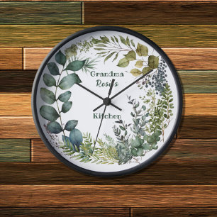 Reloj La cocina de la abuela   Wreath de acuarela person