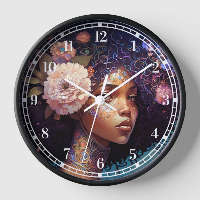 Reloj La diosa negra afroamericana reina arte de fantasí (Anverso)