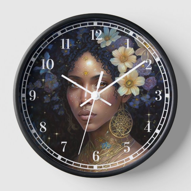 Reloj La diosa negra afroamericana reina fantasía arte C (Anverso)
