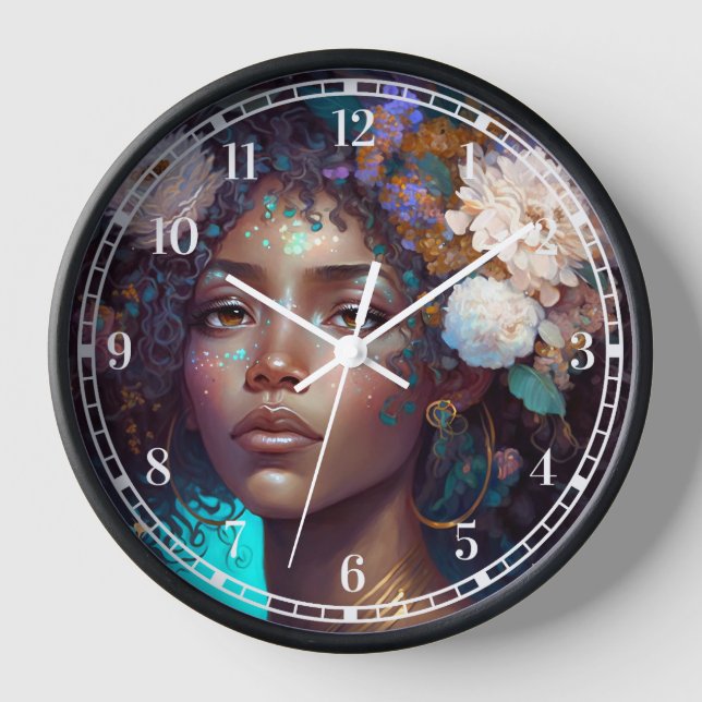 Reloj La diosa negra afroamericana reina fantasía arte C (Anverso)