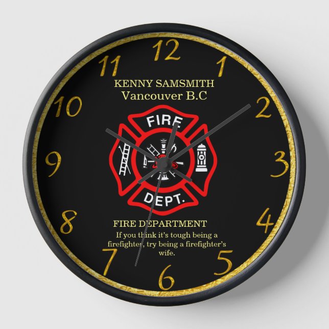 Reloj La insignia negra y roja del bombero (Anverso)