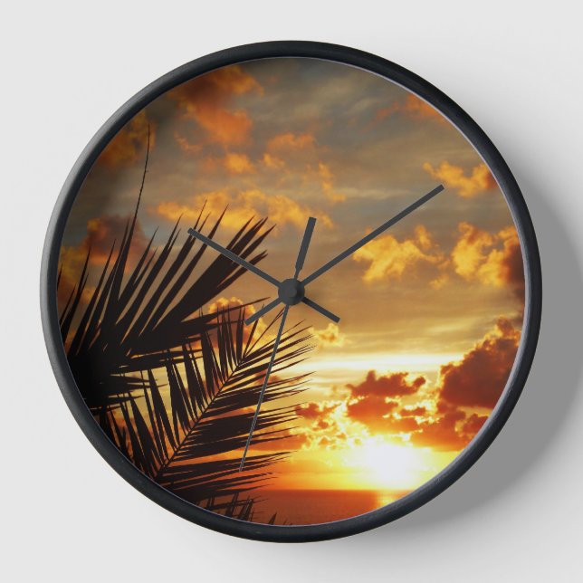 Reloj La postal Golden Sunset Sea y Palmtree (Anverso)