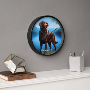 Reloj Labrador de chocolate y lago azul