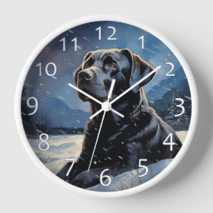 Reloj Labrador negro en la noche de invierno