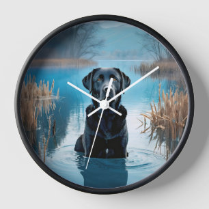 Reloj Labrador negro recuperador en agua de lago