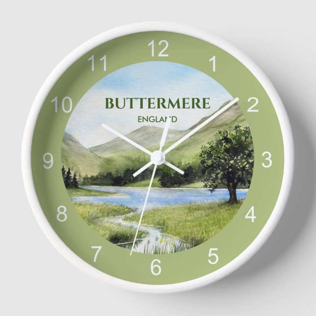 Reloj Lago Buttermere, Cumbria, Inglaterra Acuarela (Anverso)