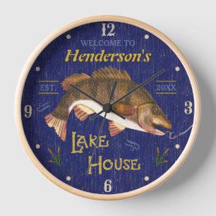 Reloj Lake House Rustic Nautical Bass Fish   Name Brown