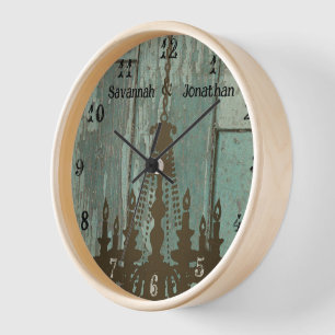 Reloj Lámpara de techo de madera rústica antigua aqua Ch