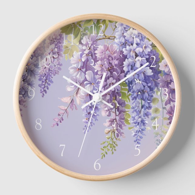 Reloj Lavanda púrpura acuarela glicinia floral lilac (Anverso)