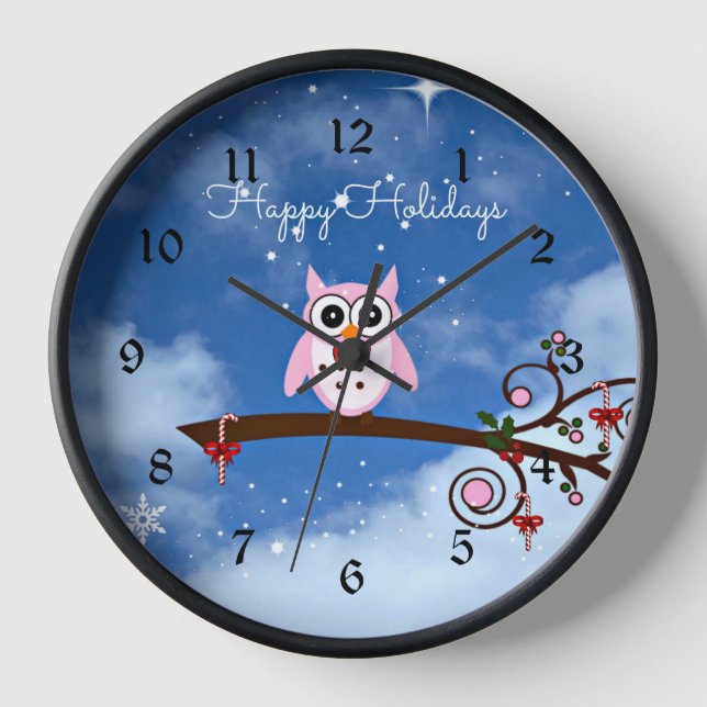 Reloj Lechuza de vacaciones rosa (Anverso)