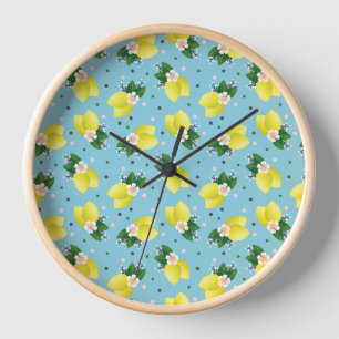 Reloj Lemons deja flores blancas fondo turquesa