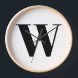 Reloj Letra inicial del monograma del personalizado blan<br><div class="desc">Moderno monograma personalizado tipografía de letra inicial elegante reloj de pared. texto negro personalizado,  fondo blanco. Disponible en diferentes formas (redondeadas o cuadradas) tamaños y materiales</div>