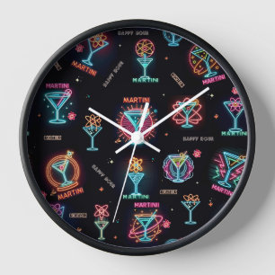 Reloj Letrero de neón Cócteles Martini Atómicos de la Er