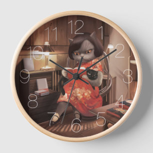 Reloj Leyendo gato en Cheongsam